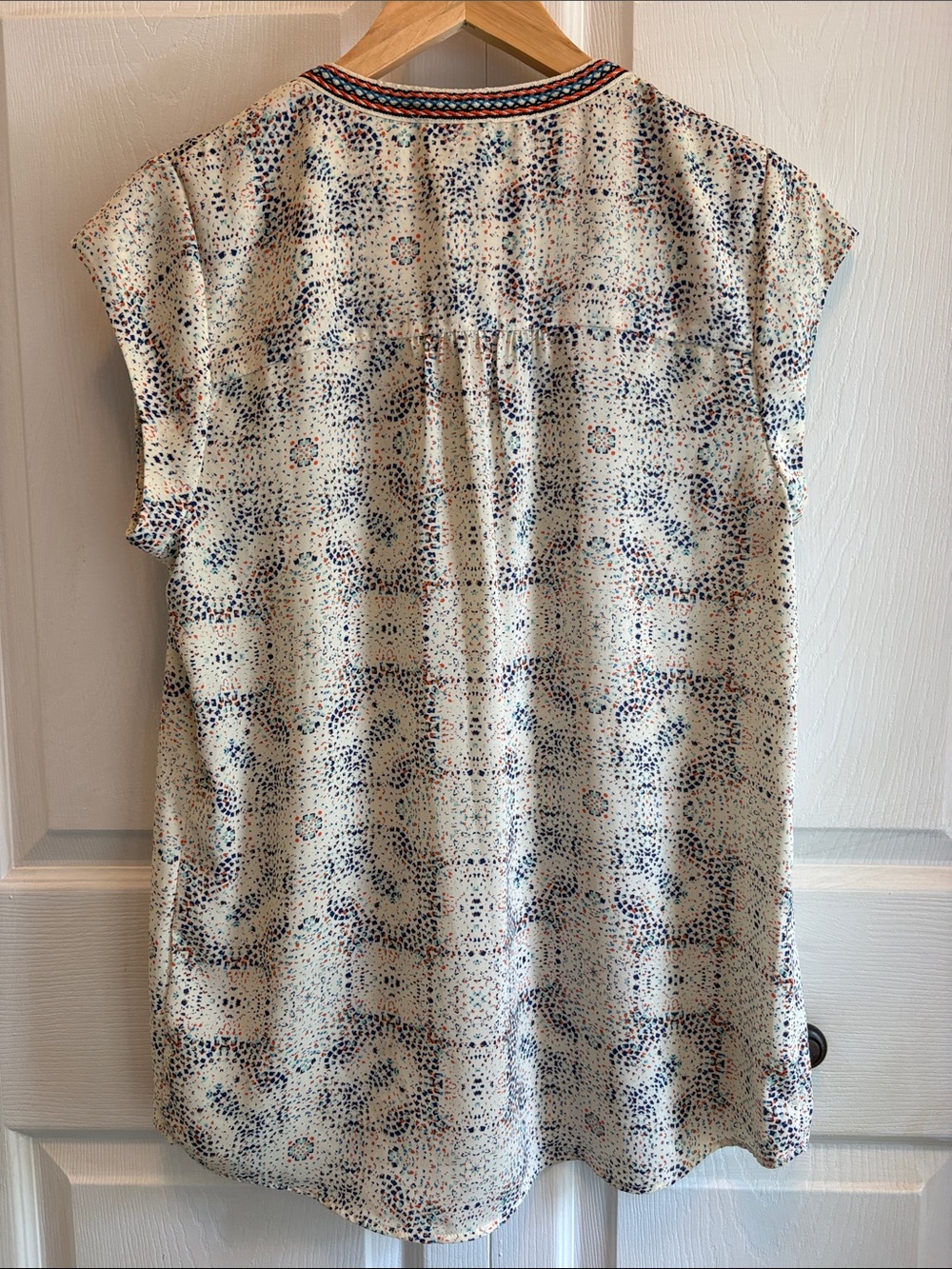 Daniel Rainn Cream Dot-Print Tassel V-Neck Tunic with Navy & Rust Trim - Picture 13 of 13